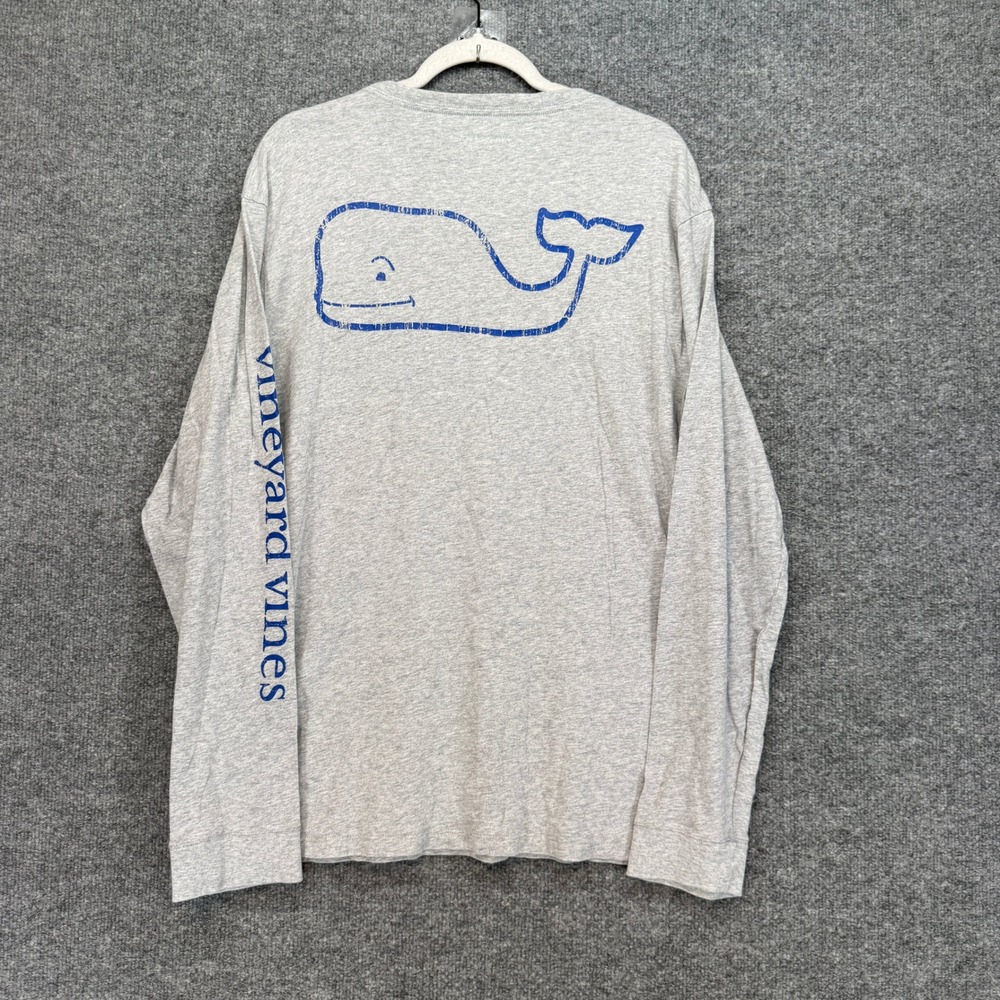 Vineyard Vines Shirt Men Large Gray Long Sleeve Graphic Pocket Whale Logo Tshirt